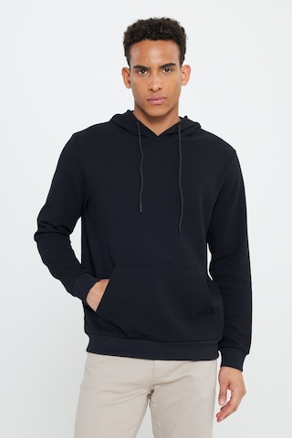 Ac&Co / Altınyıldız Classics Erkek Sıyah Standart Fit Normal Kesim Kapüşonlu Ottoman Desenli Cepli Sweatshirt Sıyah Siyah