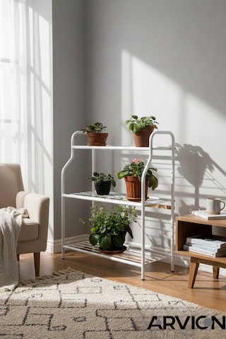Modern Beyaz 3 Katlı Metal Mutfak Ve Dekoratif Saksılık Çiçeklik Dayanıklı Raflı Stand-organizer Beyaz