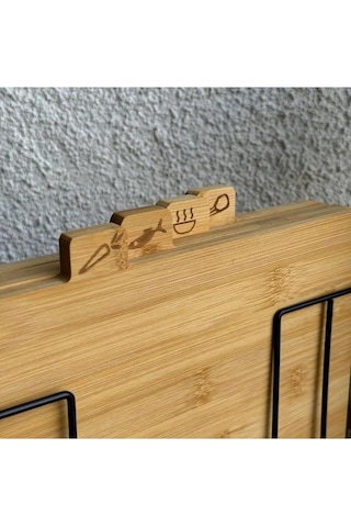 Tantitoni 4'lü, 28x18 Cm, Bambu, Standlı Kesme Tahtası, 4'lü Kesme Tahtası Siyah