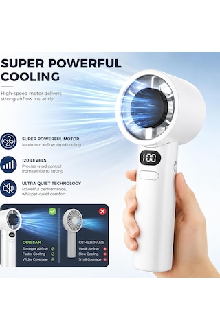 Şarjlı Mini El Vantilatörü, Süper Güçlü Motorlu 120 Kademeli Hava Üflemeli Taşınabilir Soğutucu Mini Fan, Se