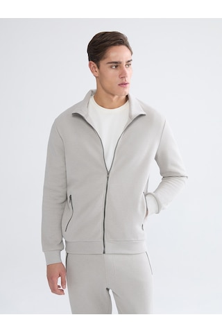 Lcwaıkıkı Classic Gri Dik Yaka Uzun Kollu Erkek Fermuarlı Sweatshirt