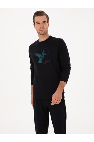 Lacivert Regular Fit Bisiklet Yaka Sweatshirt