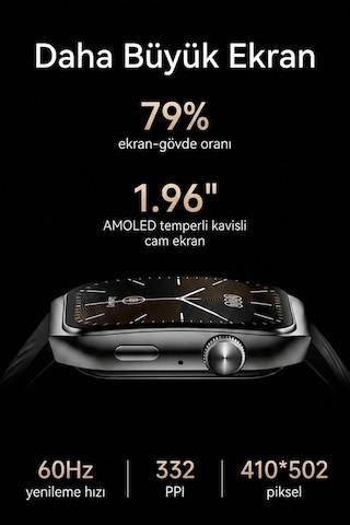 Qcy GS2 Ipx7 1.96" Amoled Hd Always-on Display Sesli Görüşme Akıllı Saat (Distribütör Garantili)