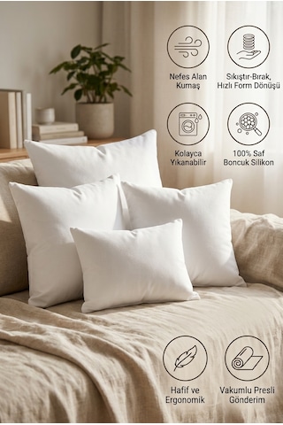 2 Adet Kırlent İç Yastık 45 X 45 Cm %100 Boncuk Silikon Dolgulu