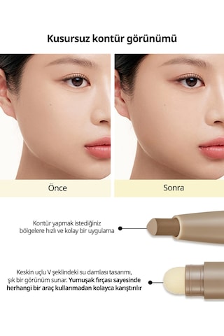 Peripera Pratik Uygulanan Çift Taraflı Kontür Stick Perıpera V Shading Blending Stick 002 Deep Brown