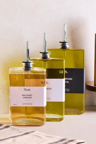 Molivet 3'lü Silver Kapak Cam Yağdanlık Sosluk Sirkelik 350-500-750 Ml Seffaf Şeffaf