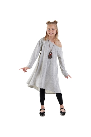 Denokids Gri Kız Çocuk Asimetrik Örme Elbise Renkli