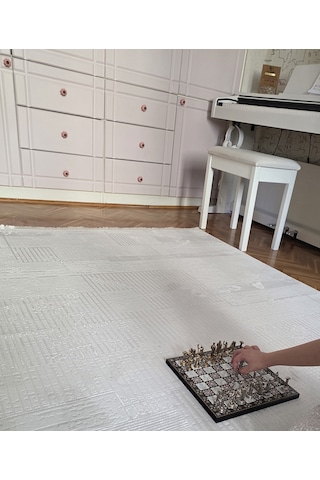 Bambu Krem Açık Gri Gerçek Bambu Kadife İnce Sık Dokuma Özel Ölçü Salon Koridor Oturma Odası Halısı Krem-a.gri