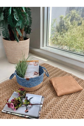 Kulplu Düzenleyici Sepet Leke Tutmaz Mavi-natural 31x20 Cm Natural