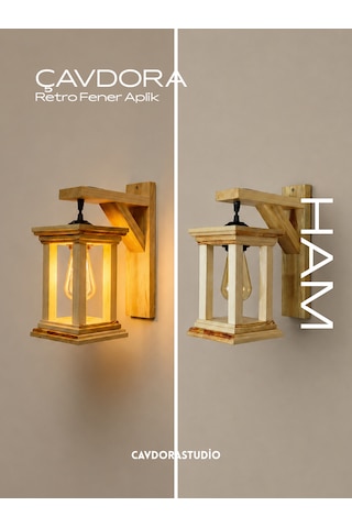 Retro Fener Aplik - Ham Doğal Ahşap