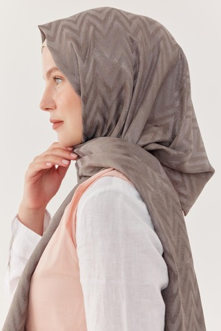 Mirsoy Scarf Zikzak Desen Parlak Jakar Şal - Gri Gri