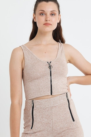 Polo State Kadın Fermuarlı Crop Kum Rengi