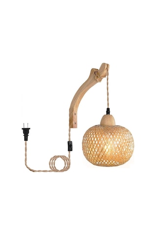 Retro Japon Tarzı Bambu Başucu Duvar Lambası Abd Fişi-b Diğer