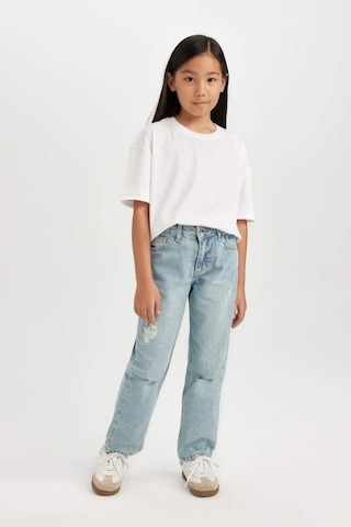 DeFacto Kız Çocuk Straight Fit Yırtık Detaylı Düz Paça Cepli Jean Pantolon D3370A824WNNM28 Mavi