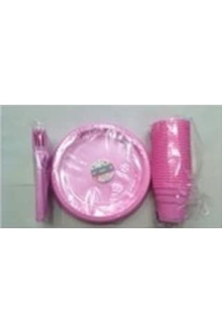 Pembe Renk 25'li Plastik Bardak+çatal+tabak