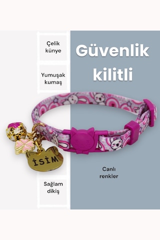 Caramelos Güvenlik Kilitli Kedi Tasması Isimli Künyesi Pmtv