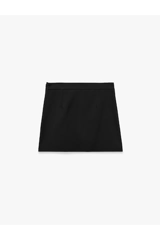 Koton Viskon Karışımlı Düğmeli Slim Fit Kruvaze Mini Etek Siyah 7wal70010ıw