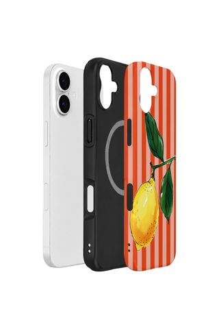 Apple iPhone Uyumlu 17 Vorian Çift Katmanlı Magsafe Kılıf Sicilian Lemon Red Stripe