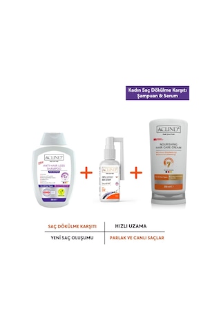 Aclind Kadın Saç Dökülme Karşıtı Şampuan 300 ML + Saç Kremi 250 ML + Serum 50 ML