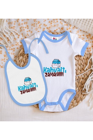 Bk Kids Kahvaltı Zamanı Tasarımlı Mavi Bebek Body Zıbın Ve Mama Ö Çok Renkli