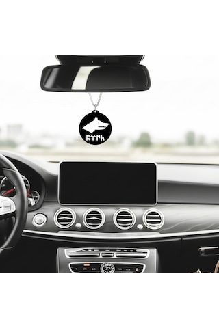 Göktürk Bayrağı Ve Teşkilat-ı Mahsusa Amblemi Çift Taraflı Dikiz Aynası Süsü - Premium Piano Black Pleksi Klipsli Zincirli Araç Aksesuarı