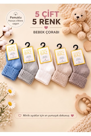Baz Export 5'li Erkek Bebek Kıvrık Çorap Mavi