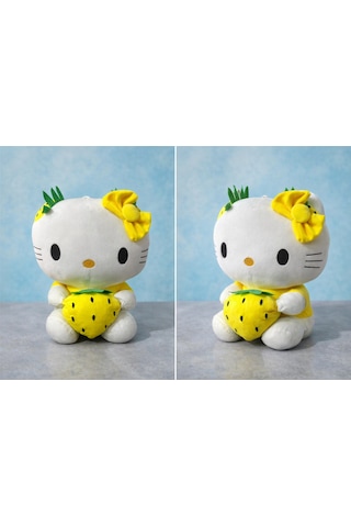 Büyük Boy Hello Kitty Ananas Temalı Peluş Oyuncak Sarı Kurdeleli Sarı