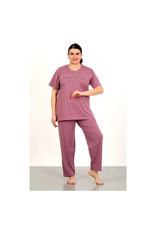 Nisanca %100 Pamuk Büyük Beden Kısa Kol Kadın Pijama Takımı Bordo