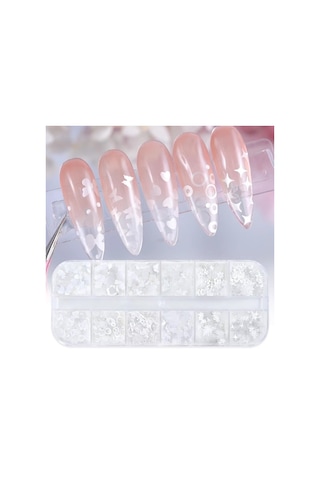Parlak Beyaz Tırnak Süsleme Folyo Pulları Karışık Dizayn Kelebek Kalp Harfler Yıldızlar Nail Art