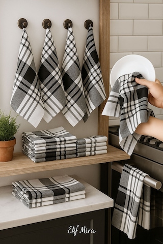 10 Lu Lüks Mutfak Kurulama Bezi Seti 45x65 Cm Table Linen Siyah