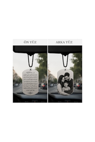 Çift Taraflı Ayetel Kürsi Araba Süsü, Kişiye Özel Fotoğraf Baskılı Dikiz Aynası Süsü