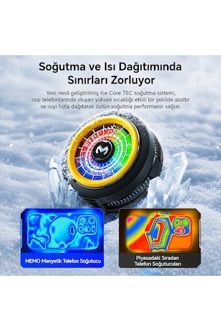 Memo Cx20 İos Android Soğutucu 20w Manyetik Rgb Telefon Soğutucu Anında Hızlı Soğutma,sessiz Fan Soğutma - Sıyah