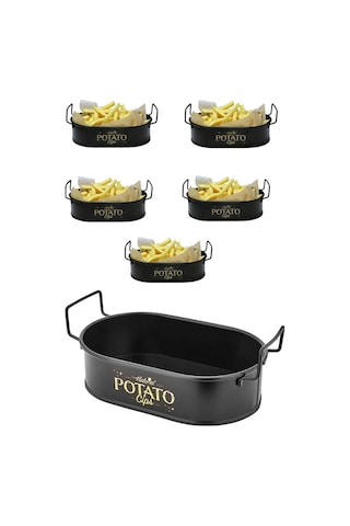 Toptanfoni Mini Oval Patates & Cips Sunumluk 21 Cm 6 Adet Siyah