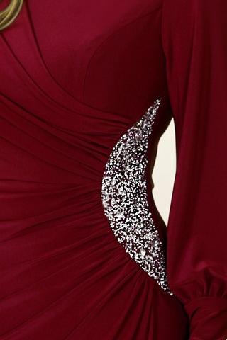 Taş Detaylı Lavinni Tesettür Abiye Elbise Bordo