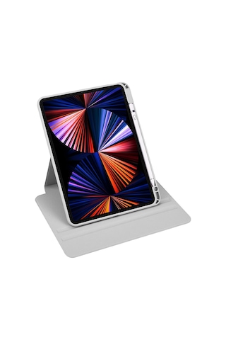 İpad Air 10.9 2022 5.nesil A2588-a2589-a2591 Uyumlu Kalem Bölmeli Dönebilen Standlı Termik Tablet Kılıfı - Lacivert - T25983