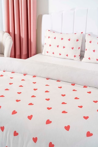 Çift Kişilik Nevresim Takımı Pamuklu Desenli Kırmızı Kalpler 200x215 Cm Beyaz - Kırmızı