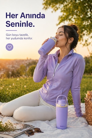 4berry 700 Ml Termos Matara Çift Cidarlı Vakum Yalıtımlı Sıcak Soğuk Tutan Sızdırmaz Kapaklı - Mor Lila
