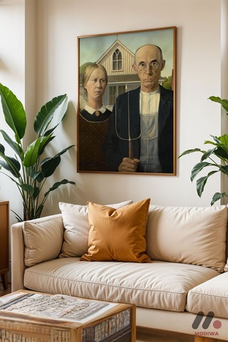 Grant Wood American Gothic, Ahşap Çerçeveli Duvar Tablosu - Sanatsever Hediyesi