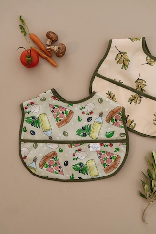 Zeytin Ve Pizza Temalı 2li Sıvı Geçirmez Mama Önlüğü 6-36 Ay Renkli