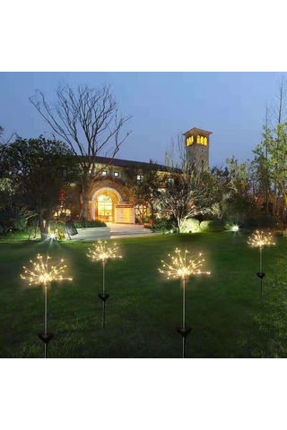 Yifomall Güneş Enerjili Led Çiçek Ateşi Işığı - Bahçe Çim Üstü Fantezi Aydınlatma - Dairesel 2 Mod 120 Led Beyaz Işık