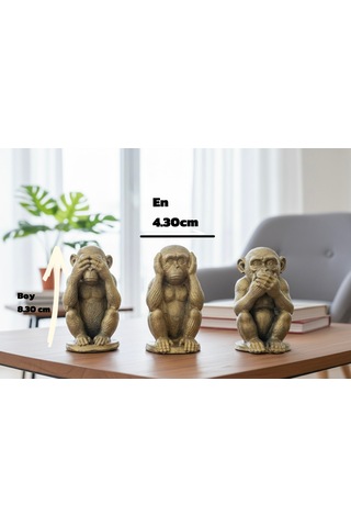 3'lü Dekoratif Altın Maymun Biblo Seti 8.30cmx4.30cm