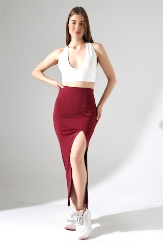Winmoda34 Kadın Önden Derin Yırtmaçlı Dalgıç Etek Full Likralı Maxi Boy 92 Cm Bordo