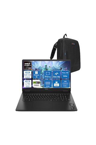 HP Omen 17-DB1015NT C2EZ5EAP52 Ryzen AI 7-350 128 GB 4 TB SSD 8 GB RTX5060 17.3" W11P Dizüstü Bilgisayar + Zetta Çanta