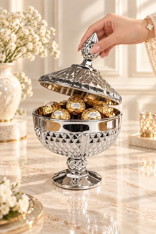 Diamond Ayaklı Kapaklı İkramlık Gümüş