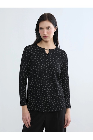 LC Waikiki Lcw Grace Siyah Bisiklet Yaka Desenli Bluz Black Prınted 1