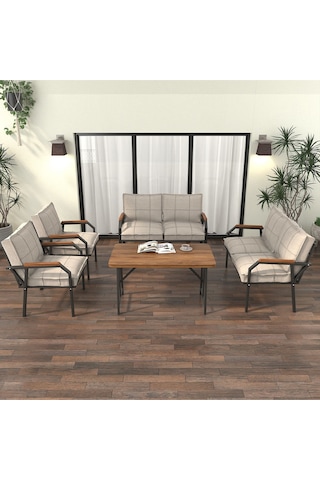Mygusi Hayal Balkon Bahçe Cafe - Metal Kanepe Koltuk Takımı - 2+2+1+1+masali Krem