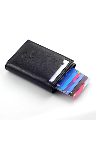 Ancora Leather Hakiki Deri Mekanizmalı Kartlık Erkek Cüzdan Siyah