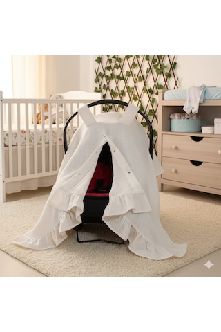 Pamuk Müslin Kumaş Puset Örtüsü Çıt Çıt Ve Fırfır Desenli Kum Rengi