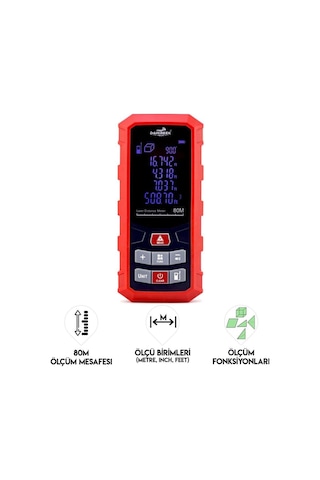 Dawrek H01 Lazer Mesafe Ölçer 80 Metre Dijital Hassas Ölçüm Cihazı Çok Fonksiyonlu Kırmızı