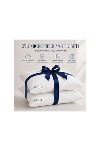 Sinada 2 Adet Microfiber 1000gr Nano Jel Yastık 50x70 Cm - %100 Pamuk Kılıflı Beyaz